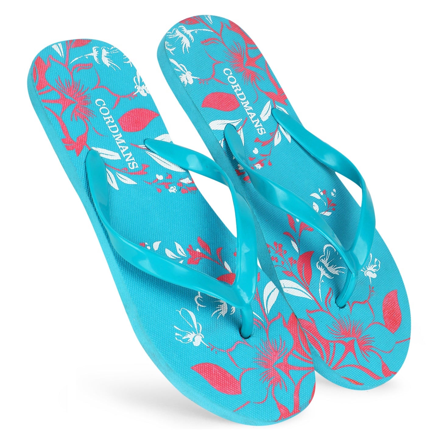 Peach, Black, Sky Blue Combo Floral Print Flip Flops – Comfortable & Trendy Slippers by SYALite