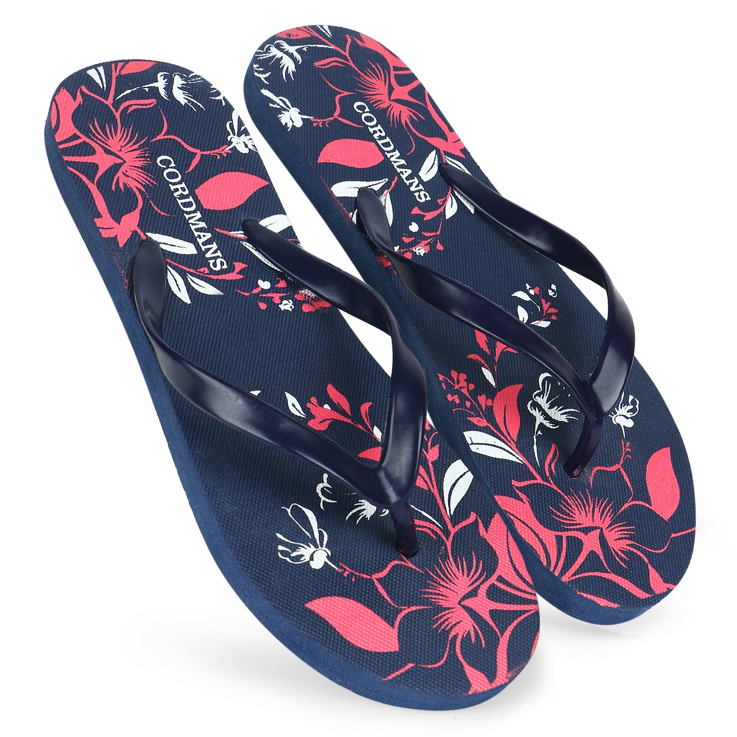 Peach, Black, Sky Blue Combo Floral Print Flip Flops – Comfortable & Trendy Slippers by SYALite
