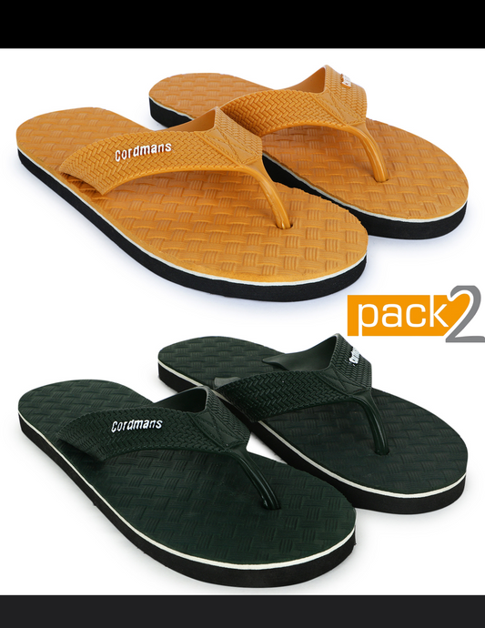 Cordmans Men's Flip-Flops – Pack of 2 (Mustard & Dark Green) Casual Comfort Slippers