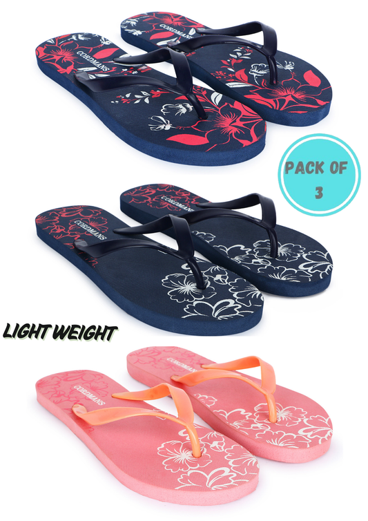 Peach, Navy Blue, Black Combo Floral Print Flip Flops – Comfortable & Trendy Slippers by Cordmans