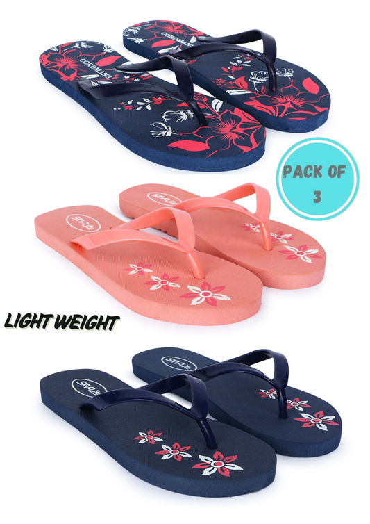 pink, Blue, Black Combo flower Print  – Comfortable & Trendy Slippers by Cordmans