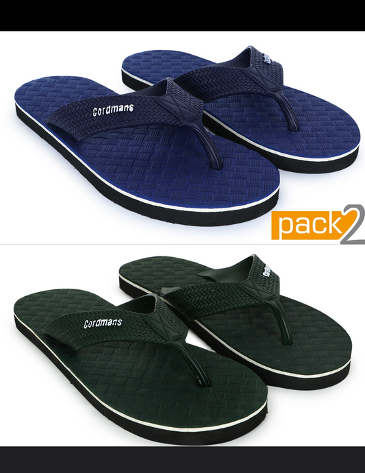 Cordmans Men's Flip-Flops – Pack of 2 (Blue & Mustard) Casual Comfort Slippers