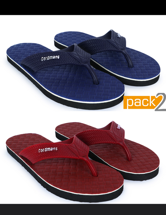 Cordmans Men's Flip-Flops – Pack of 2 (Navy Blue & Maroon) Casual Comfort Slippers