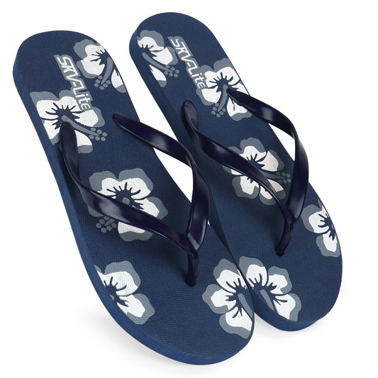 Blue Flower Print Flip Flops – Comfortable & Trendy Slippers by SYALite
