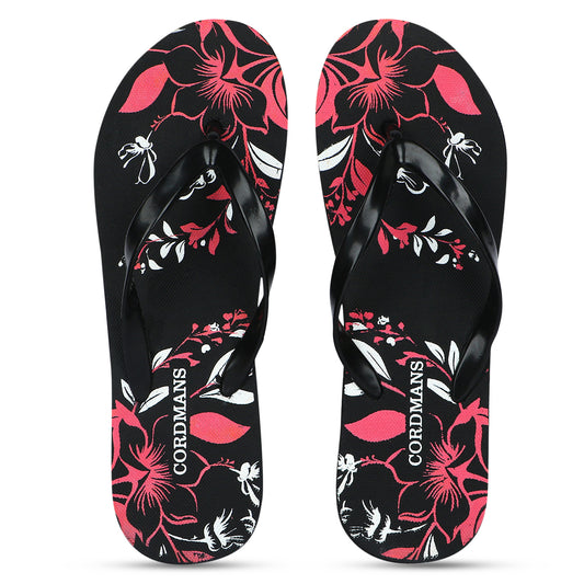 black Floral Print Flip Flops – Comfortable & Trendy Slippers by SYALite