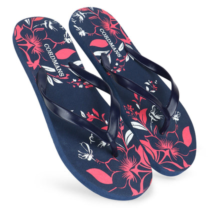 Peach, Black, Sky Blue Combo Floral Print Flip Flops – Comfortable & Trendy Slippers by SYALite