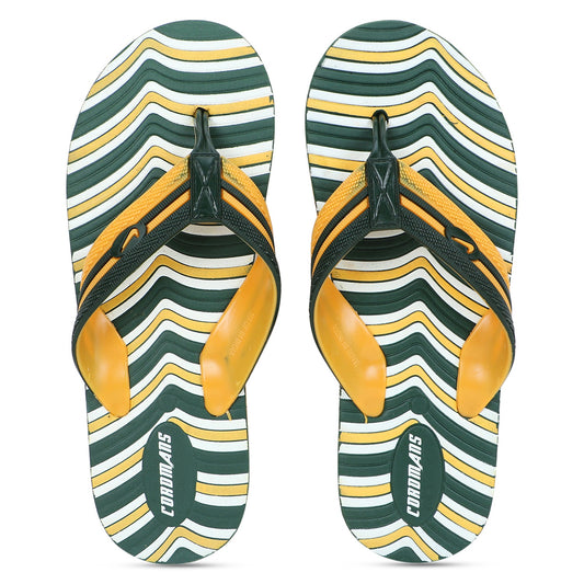 Cordmans WaveFlex – Men's Green & Yellow Striped Flip-Flops