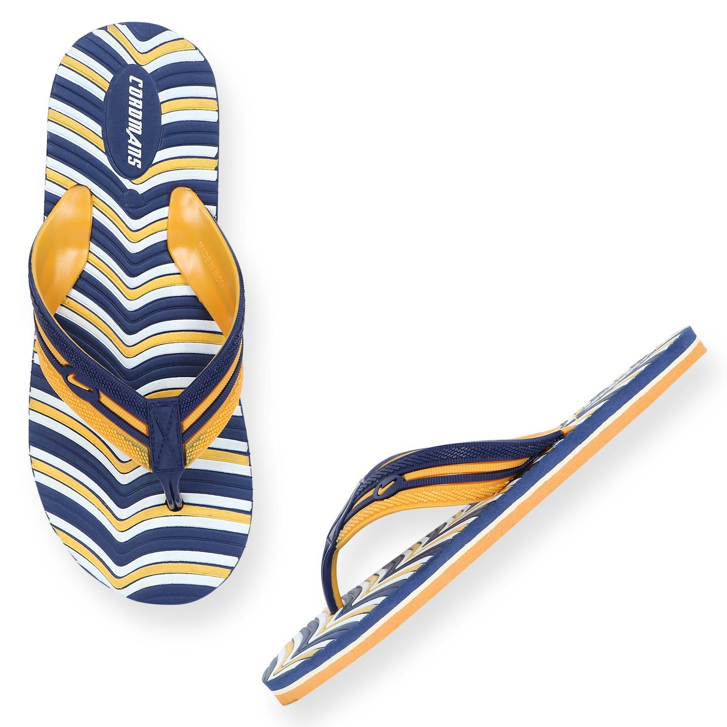 Cordmans WaveFlex – Men's Navy & Yellow Striped Flip-Flops