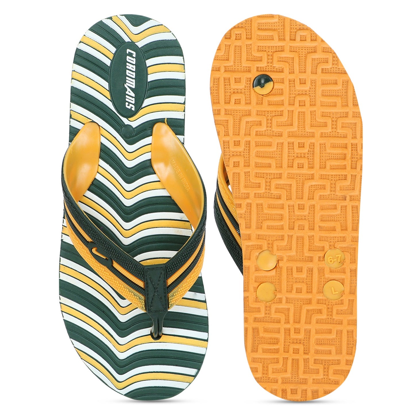 Cordmans WaveFlex – Men's Green & Yellow Striped Flip-Flops